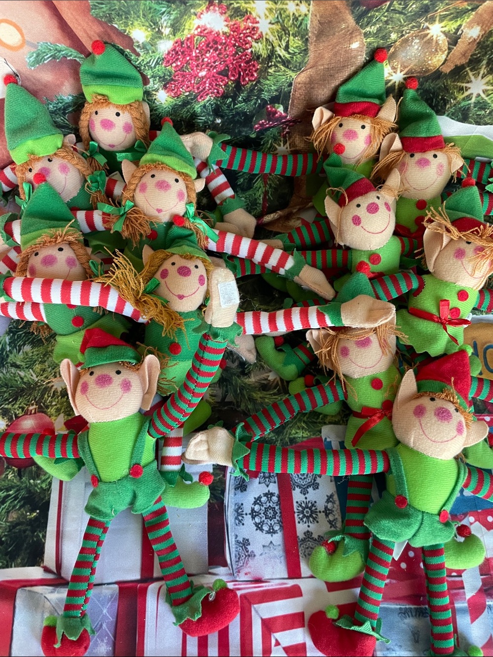 Festive Green & Red Elf Holiday Plush Decorations